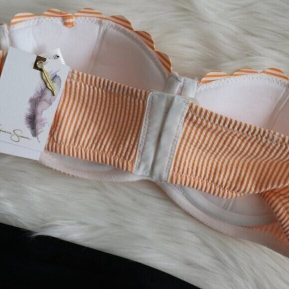 NEW Jessica Simpson Orange Striped Strapless Bikini Bathing Suit Set Size Medium - Picture 5 of 7